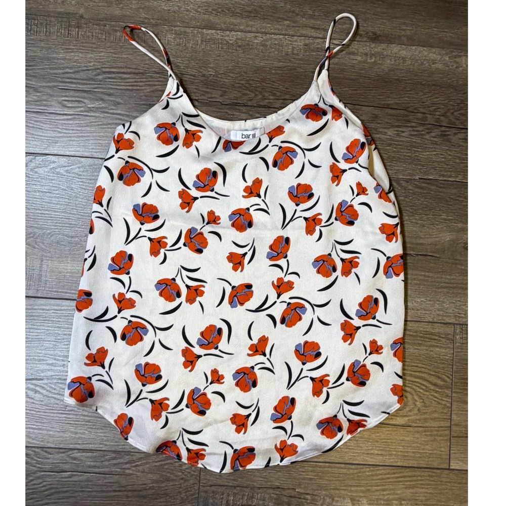 Bar III Womens XXS Floral Cami Tank Top White Orange Blue Suit Separate NWT